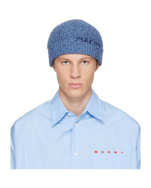 Marni Blue Wool Beanie for men