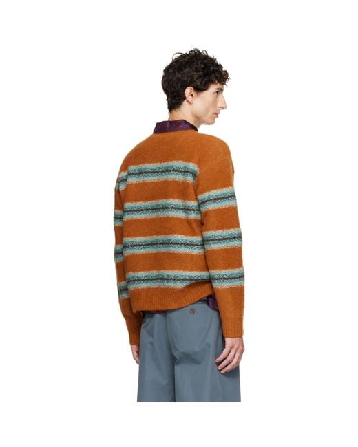 Dries Van Noten Orange Jacquard Wool Sweater for men