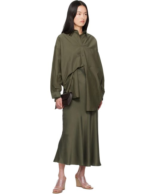 SILK LAUNDRY グリーン コットンシルク ラウンド シャツ Green