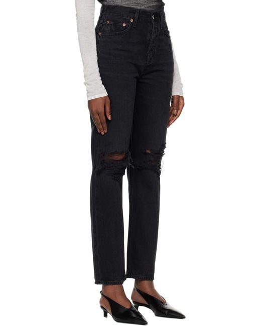 Agolde Black 90'S Pinch Waist High Rise Straight Jeans