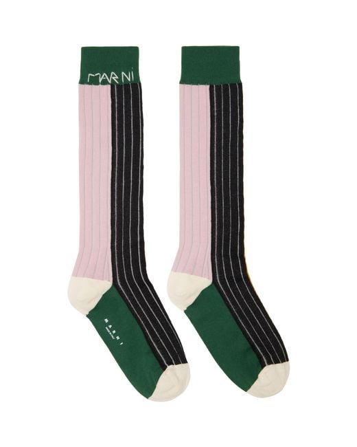 Marni Green Cotton Color-Block Socks
