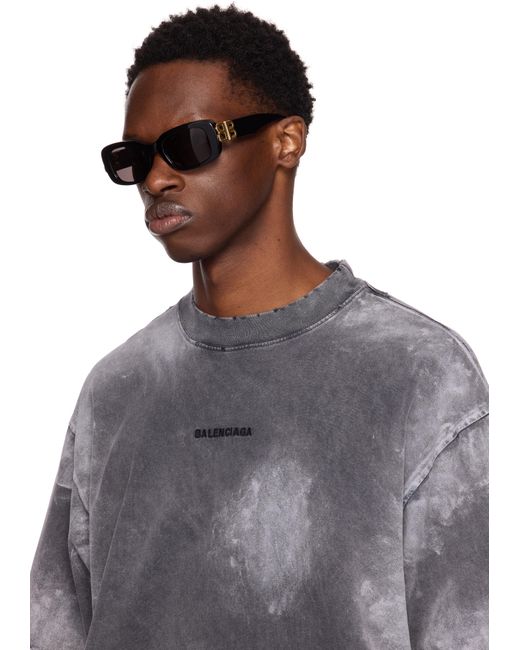 Balenciaga Black Rectangular Sunglasses for men