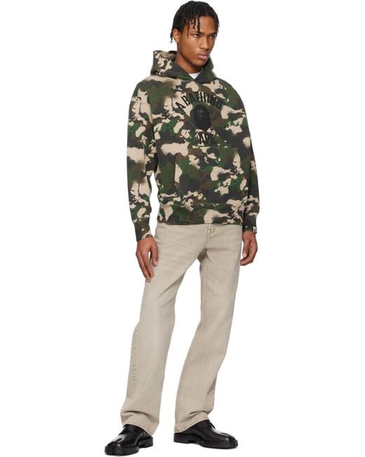 A Bathing Ape Black Khaki Map Camo Pullover Hoodie for men