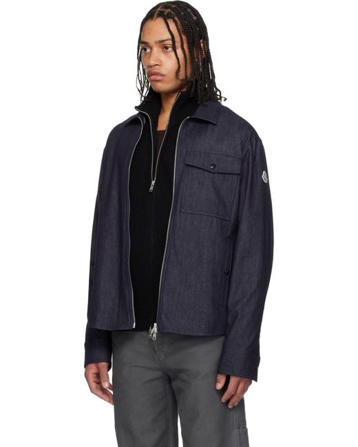 Blouson À Manches Longues Bleu En Denim À Glissière Moncler pour homme en coloris Black