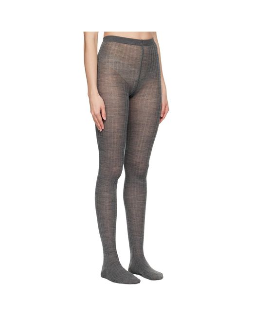 Jil Sander Gray Ribbed Wool Tights