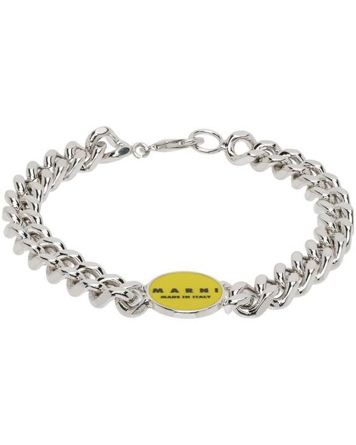 Marni Black Silver & Yellow Logo Chain Bracelet for men