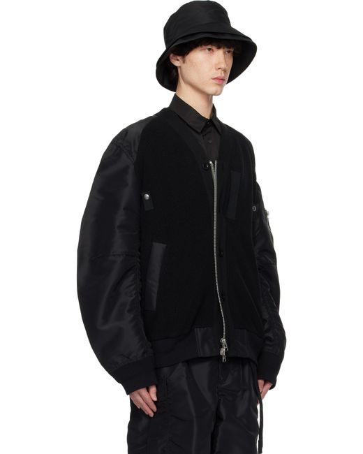 メンズ Sacai ブラック ナイロンツイル X ニット ボンバージャケット Black
