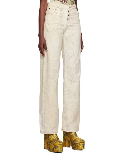 Dries Van Noten Natural Off-white Printed Jeans