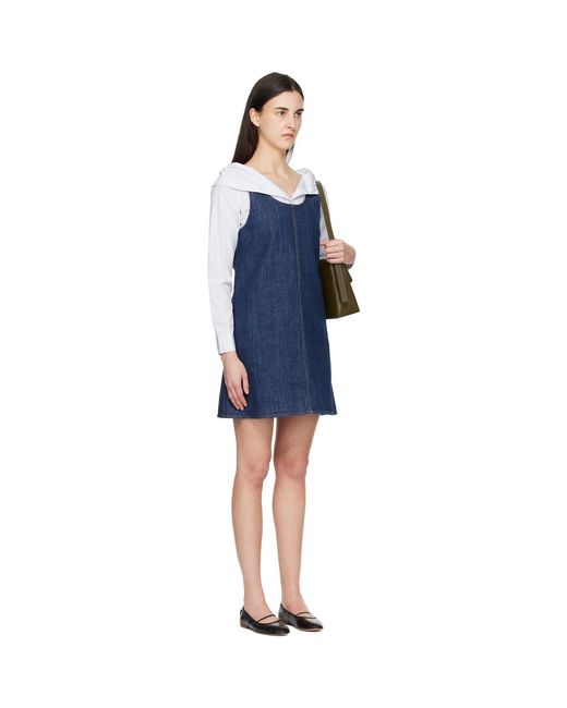 AMI Blue Cotton Short Strapped Denim Minidress