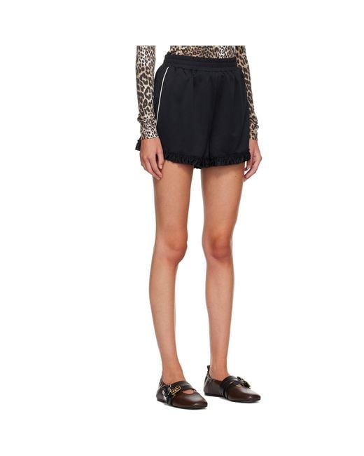 Ganni Black Cycora Frill Shorts