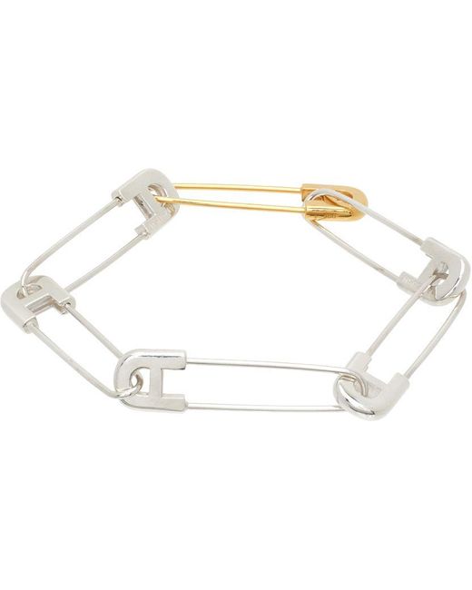 AMBUSH: Silver & Gold 'A' Safety Pin Link Bracelet | SSENSE