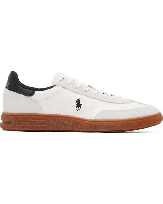 Polo Ralph Lauren White Bedford Leather-Suede Sneakers for men