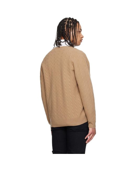 Tom Ford Black Tan Cable Lambswool Ls V-Neck Sweater for men