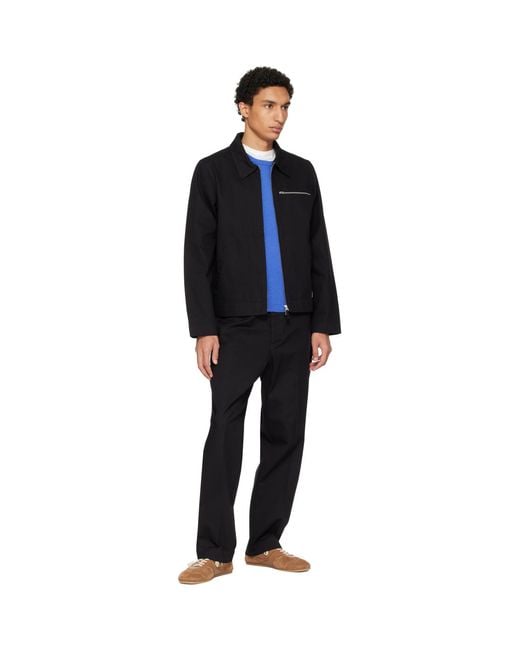 Merz B. Schwanen Black 1920S Cotton Twill Worker Chino Trousers for men