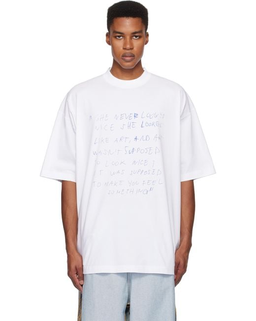 Vetements White 'She Never Looked Nice' Oversized T-Shirt for men