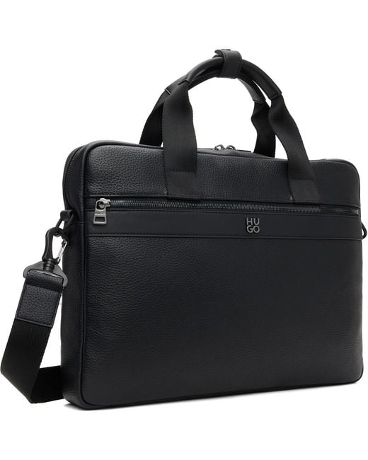 HUGO Black Stacked Logo Document Briefcase for men