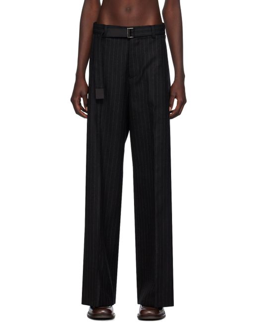 sacaiサカイ★ブラック チョークストライプ トラウザーズ sacai: ブラック チョークストライプ トラウザーズ | SSENSE 日本