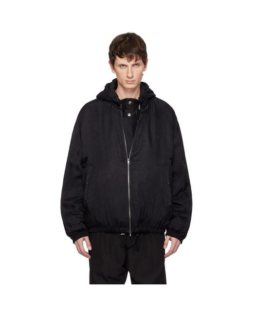 Wooyoungmi Black Wrinkled Ma-1 Bomber Jacket for men