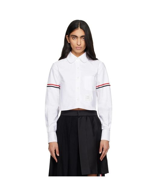 Thom Browne White Oxford Armband Cropped Round Collar Shirt