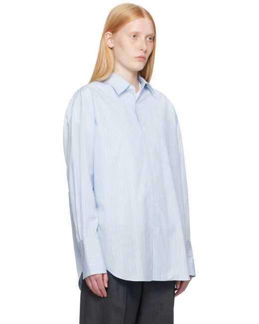 Auralee ブルー Suvin High Count Cloth ストライプ シャツ White