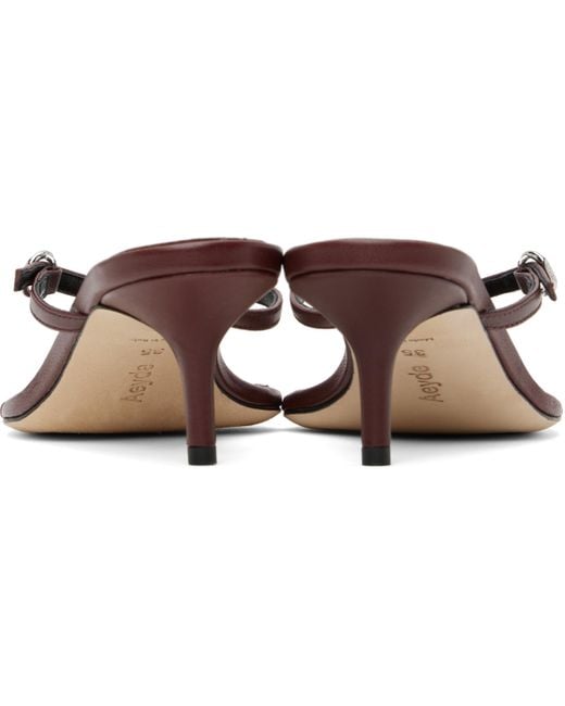 Aeyde Black Burgundy Leigh Leather Toe-Post Heeled Sandals