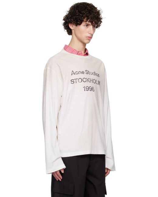 Acne White Printed Logo Long Sleeve T-shirt for men