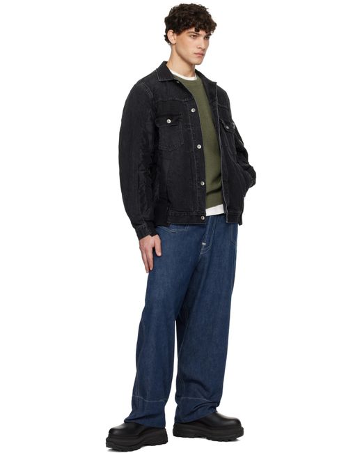 sacaiサカイ★ブラック ナイロンツイル デニムジャケット メンズ Sacai ブラック ナイロンツイル デニムジャケット