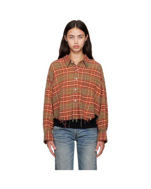 R13 Orange Khaki Drop Neck Cropped Shirt
