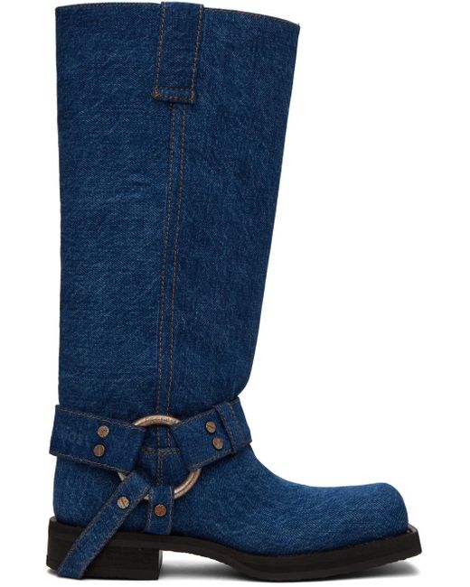Acne Blue Buckle Denim Boots