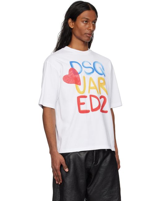 メンズ DSquared² ホワイト Summer Lovers ルーズフィット カラフルロゴ Tシャツ Black