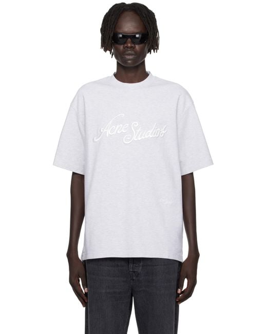 メンズ Acne グレー ロゴ Tシャツ White