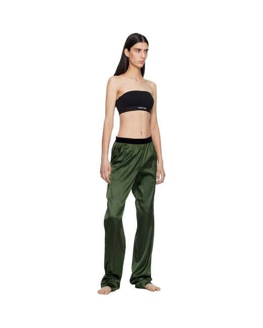 Tom Ford Green Khaki Stretch Silk Satin Pj Lounge Pants