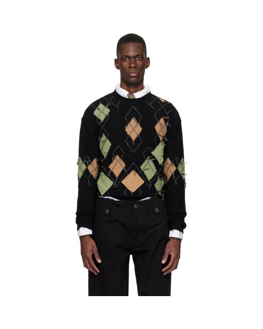 ANDERSSON BELL Black Tom Argyle Crew-Neck Sweater for men