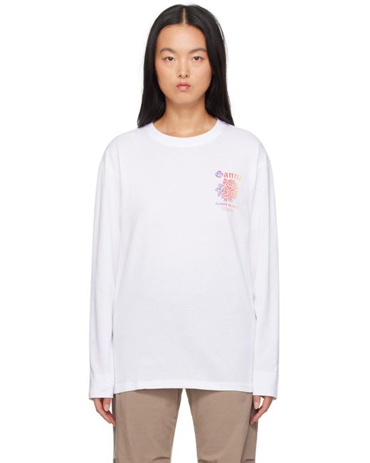 Ganni White Printed Long Sleeve T-shirt