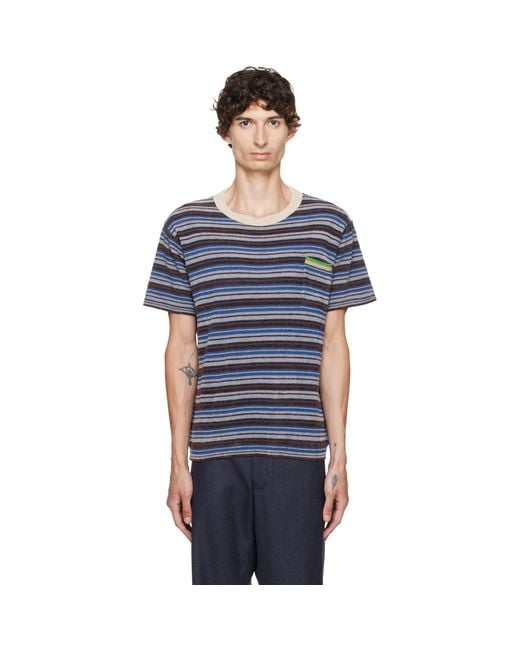 Maison Margiela Blue Striped Wool Crewneck T-Shirt for men