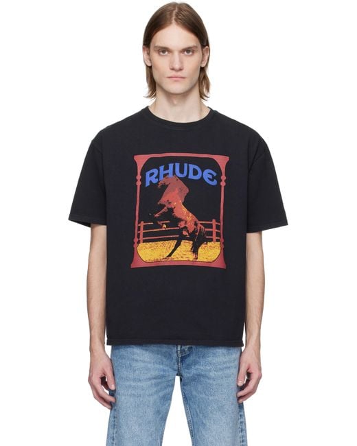 メンズ Rhude ブラック Cadre Tシャツ Black