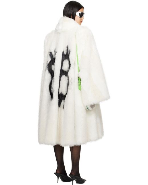 Balenciaga Multicolor White A-line Faux-fur Coat