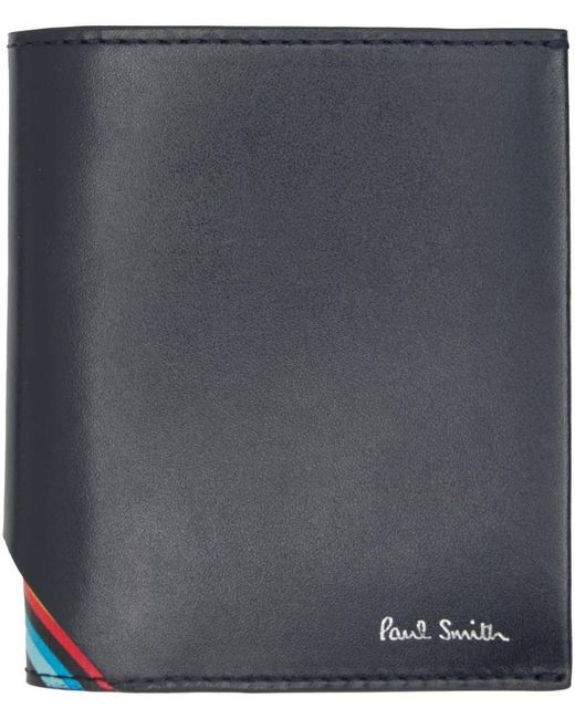 Paul Smith Black Navy Signature Stripe Compact Wallet for men