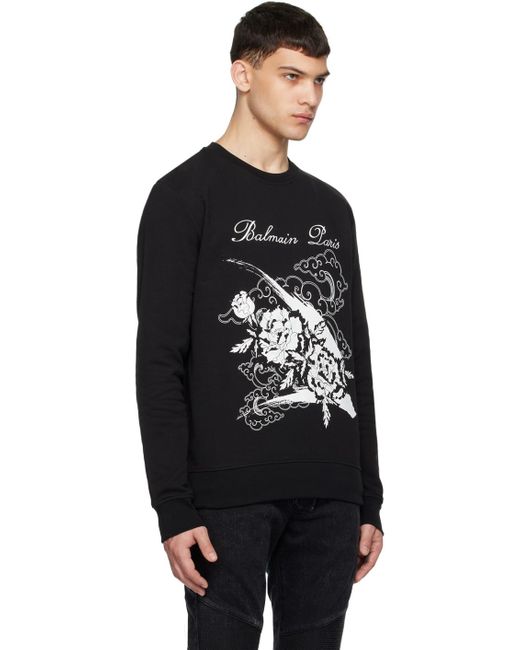 Balmain Black Flower Print Sweatshirt for men