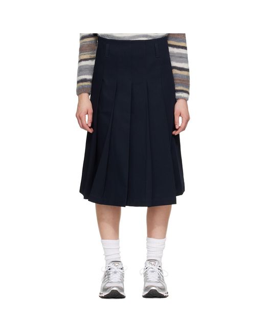 A.P.C. Blue Pleated Midi Skirt