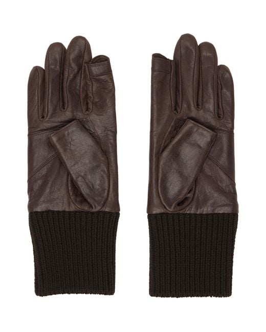 Rick Owens Brown Tower Rib Cuff Gloves for men