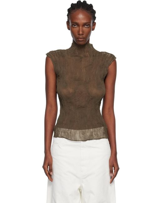 Issey Miyake Khaki Chiffon Twist Top in Black | Lyst UK