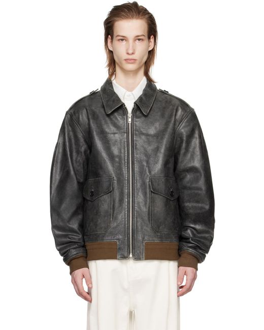 Frankie Shop Black Gray Wyatt Leather Bomber Jacket for men
