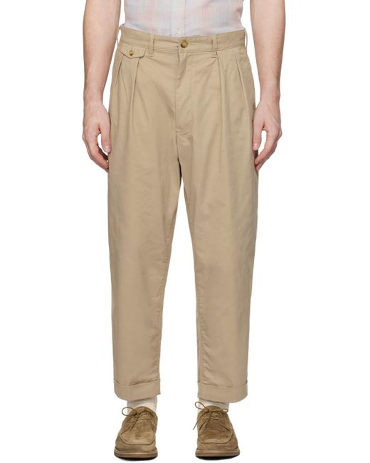 Beams Plus Natural 2 Pleats Chino Trousers for men