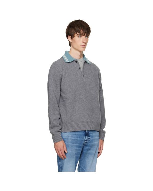 Versace Gray Wool & Cashmere Knit Polo for men