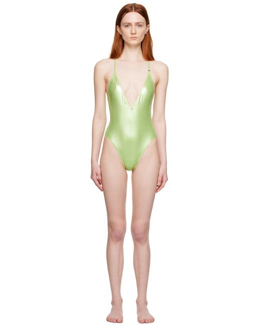 The Attico Black Green V-neck One-piece Swimsuit