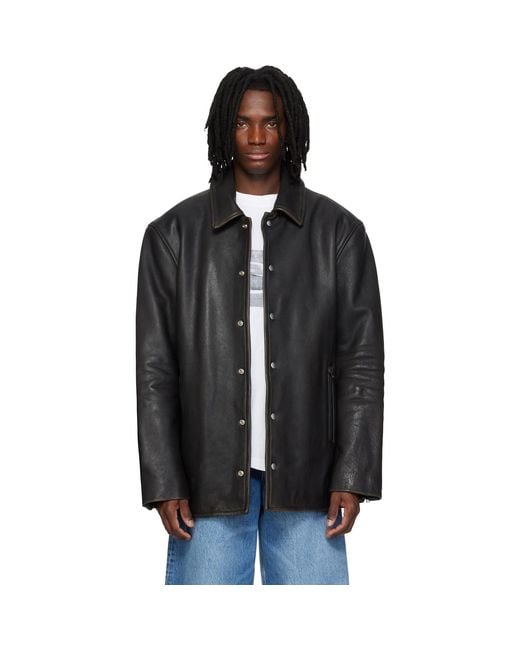 Alexander Wang Black Snap Front Leather Jacket for men