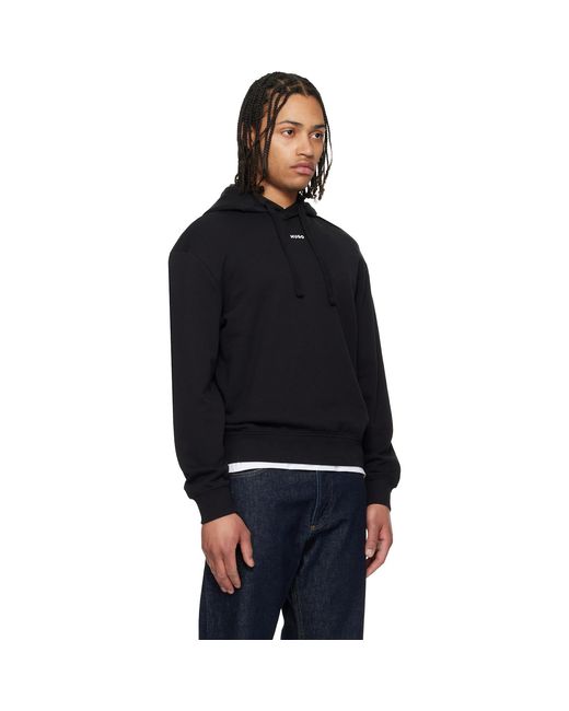 HUGO Black Contrast-Logo Cotton Terry Hoodie for men