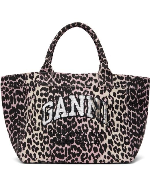 Ganni Black Leopard Medium Tote