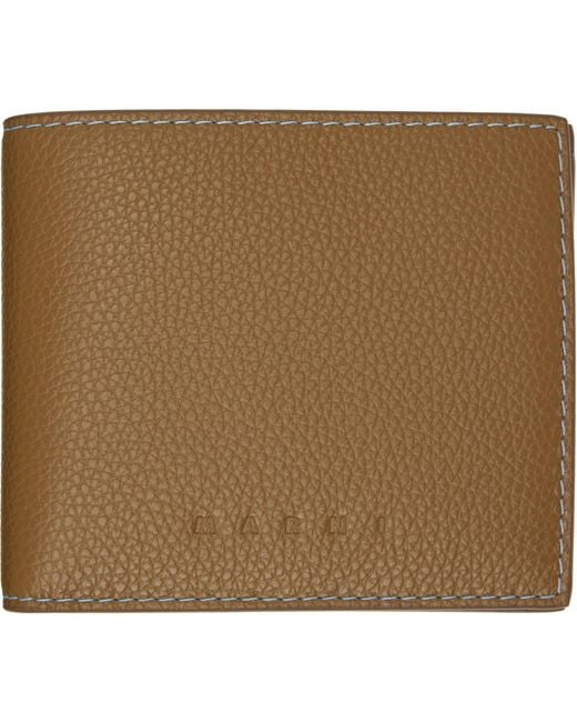 Marni Brown Khaki Contrast Stitching Leather Bifold Wallet for men